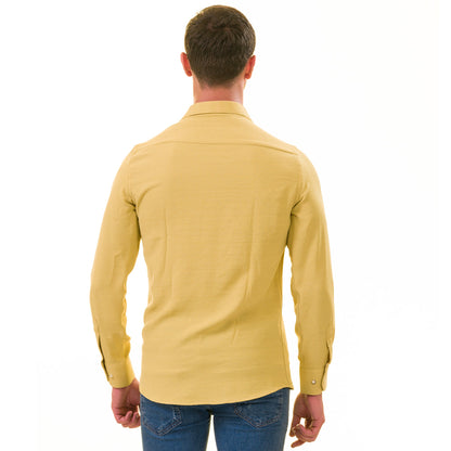 Mustard Colored Luxury Men's Tailor Fit Button Up European Made Linen