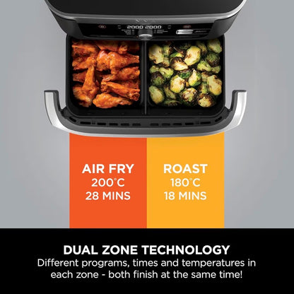 Foodi FlexDrawer Air Fryer, Dual Zone with Removable Divider, Large 10.4L Drawer, 7-in-1, Air-Fryer Uses No Oil, Air Fry, Roast, Bake, Max Crisp, Non-Stick Dishwasher Safe Parts, Black AF500UK