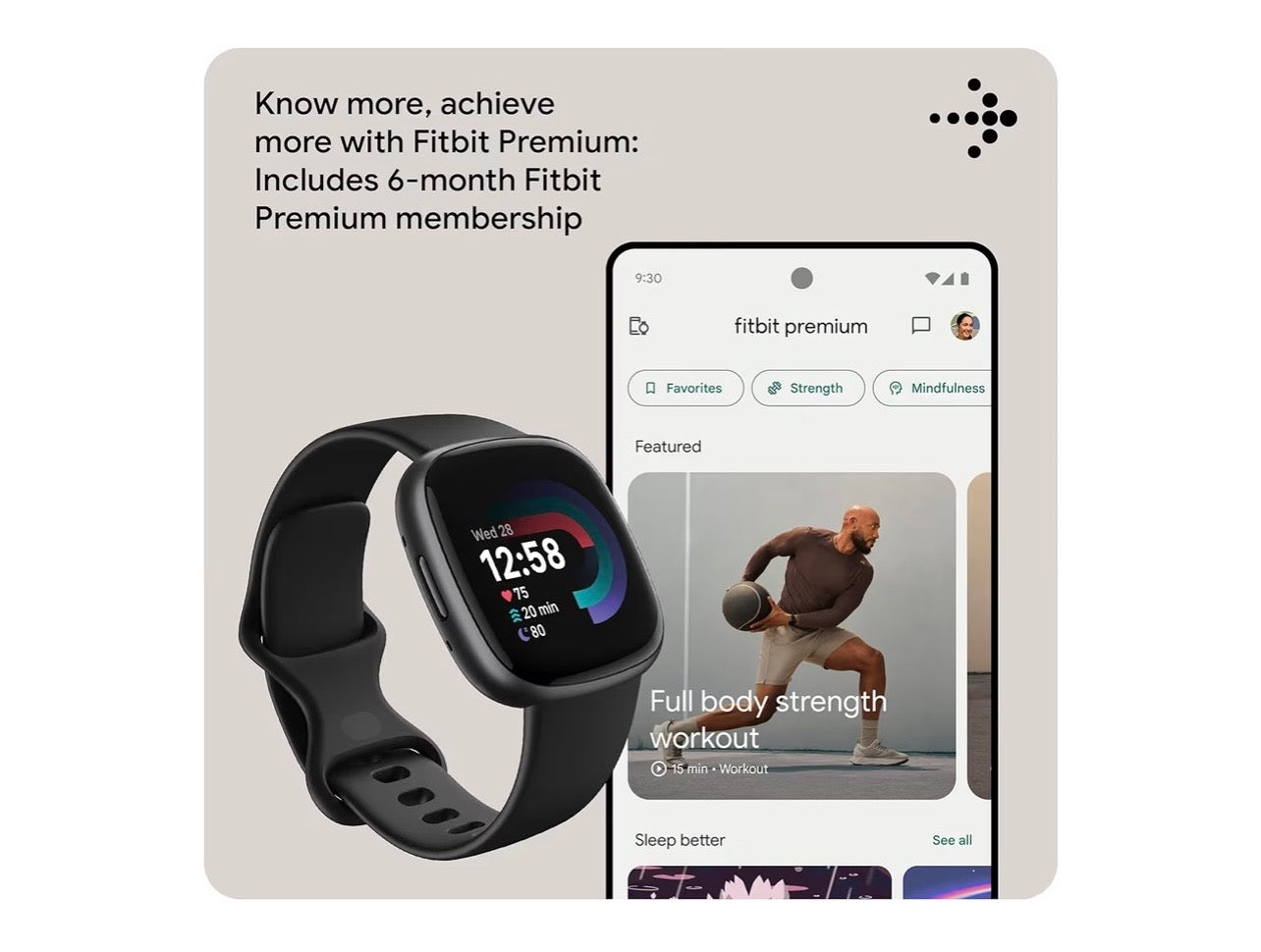 Fitbit Google Versa 4 Fitness Smartwatch Black Graphite 6 Day Battery