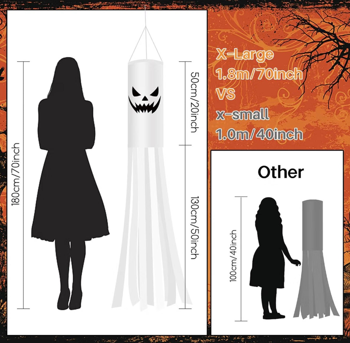 Jsdoin Halloween Ghost Windsocks 2 Pack with Colourful LED Lights | Minja Superstore