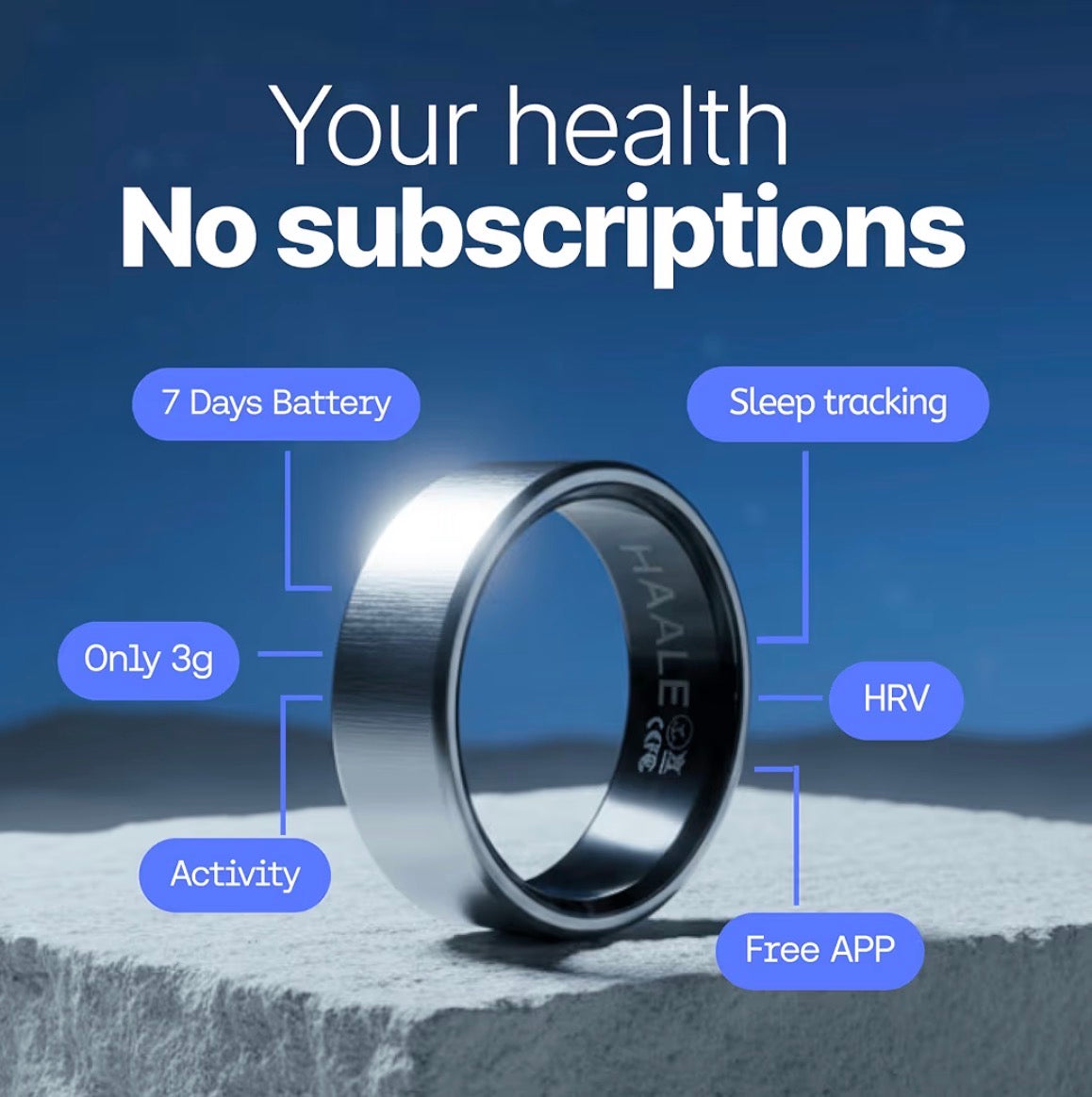 Haale Smart Ring Stainless Steel Fitness Tracker Android iOS