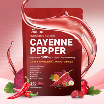VivoNu Cayenne Pepper Softgels 240 Count Vitamin D3 K2 E Supplement