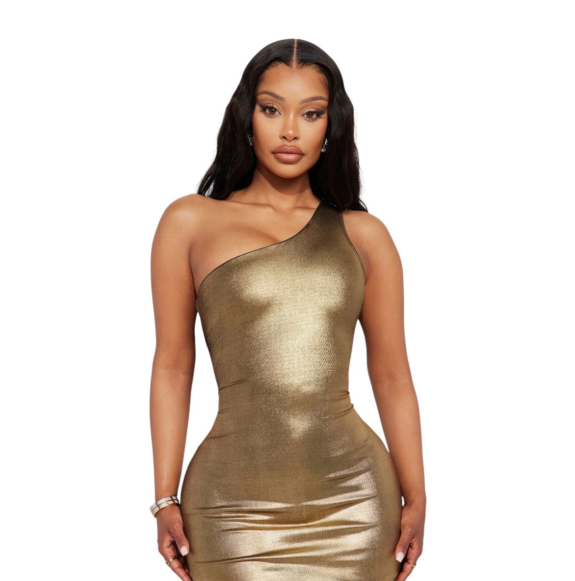 Shani Metallic Midi Dress Gold
