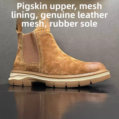 American Style  Boots High Top Men's Chelsea Boots Retro Work Leather Boots Autumn New Side Zip Short Boots British