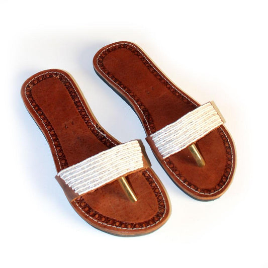 Handmade African Leather Women’s Sandals | Beaded Traditional Footwear