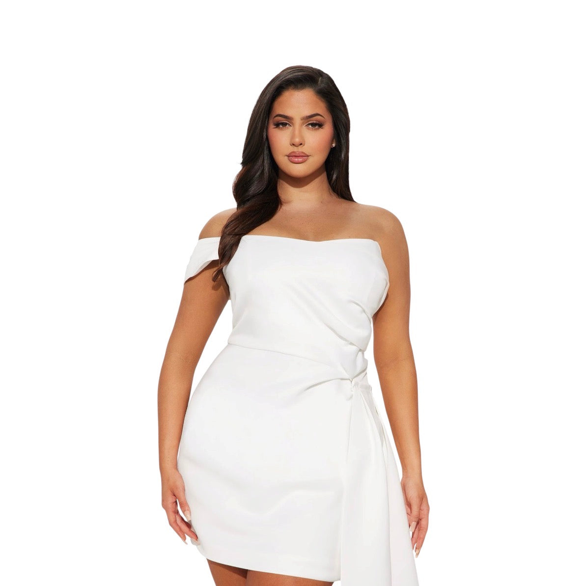 Isabella Removable Train Satin Mini Dress White