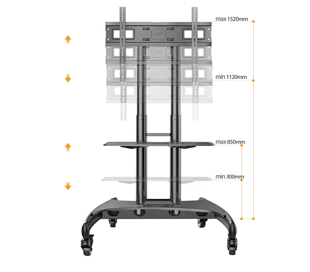 NB North Bayou TV Cart 32–75” | Mobile TV Stand with Wheels