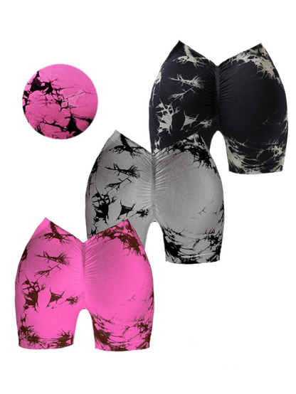 3 PACK Tie Dye Active Wear Shorts, Butt Lift Leggings