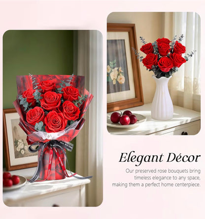 7 Roses Bouquet with Vase, Forever Bouquet Flowers, Eternal Preserved Real Rose, Gifts for Woman Wife Girlfriend, Gifts for her on Birthday, Anniversary, Valentine's Day, Mother's Day, Christmas（Red)