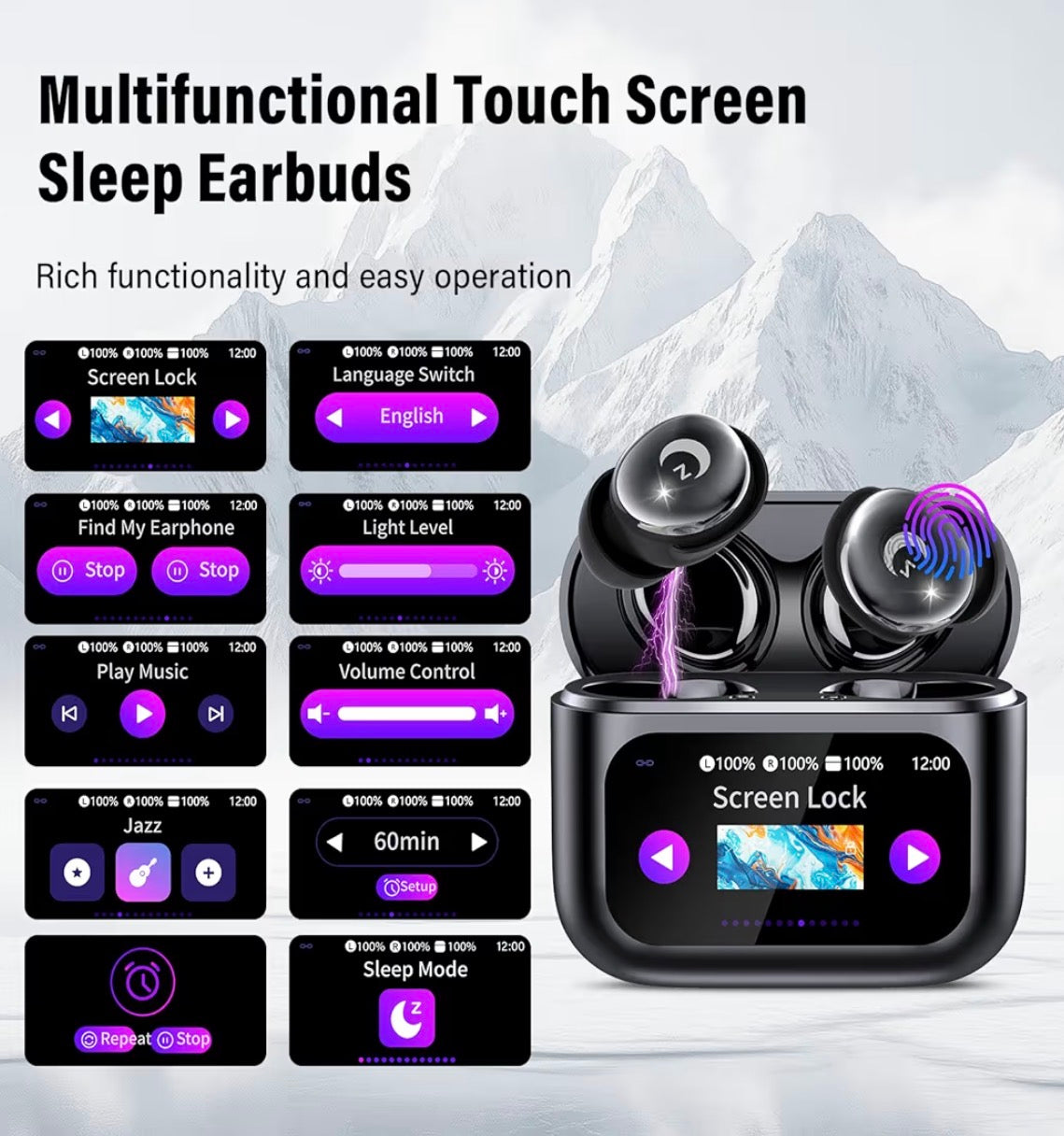 Wireless Earbuds Bluetooth 5.4 Smart Touch Screen 48H Playtime IPX7