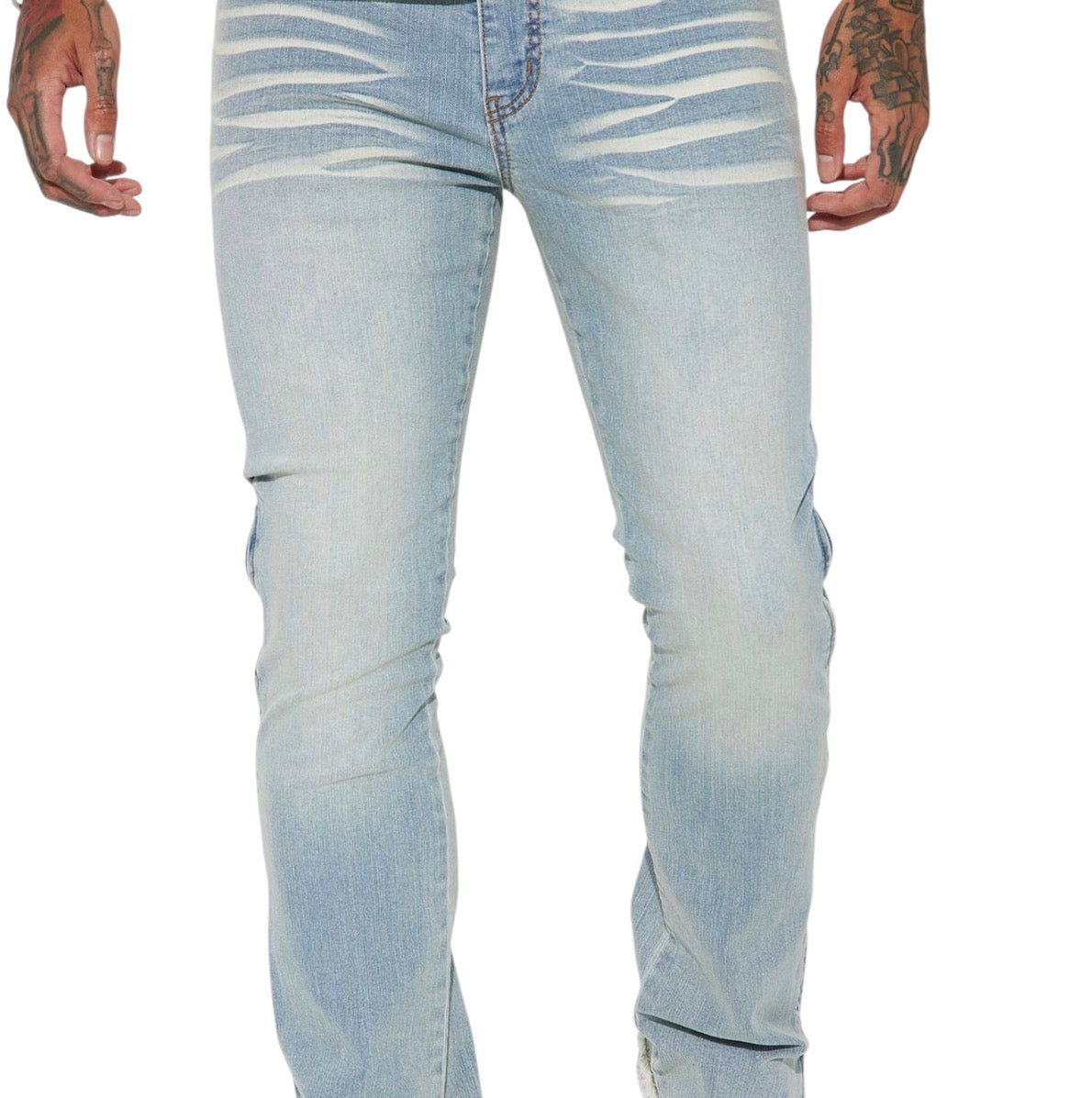 Along Side Zipper Stacked Skinny Flare Jeans Light Blue Wash