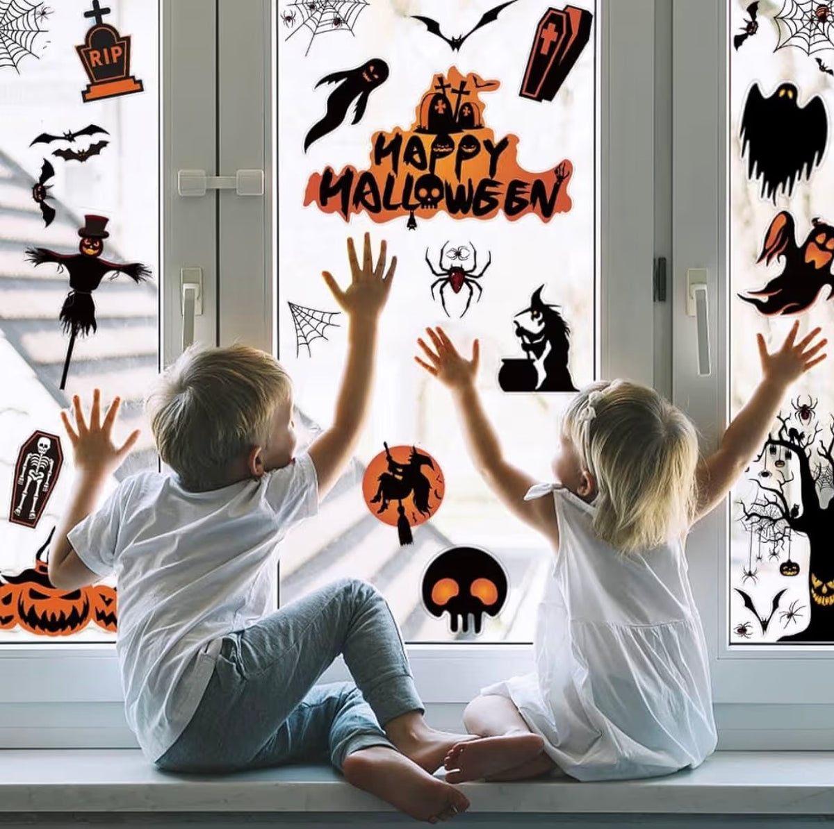 8 Sheets Reusable Halloween Window Stickers – Bats, Ghosts & Pumpkins | Minja Superstore