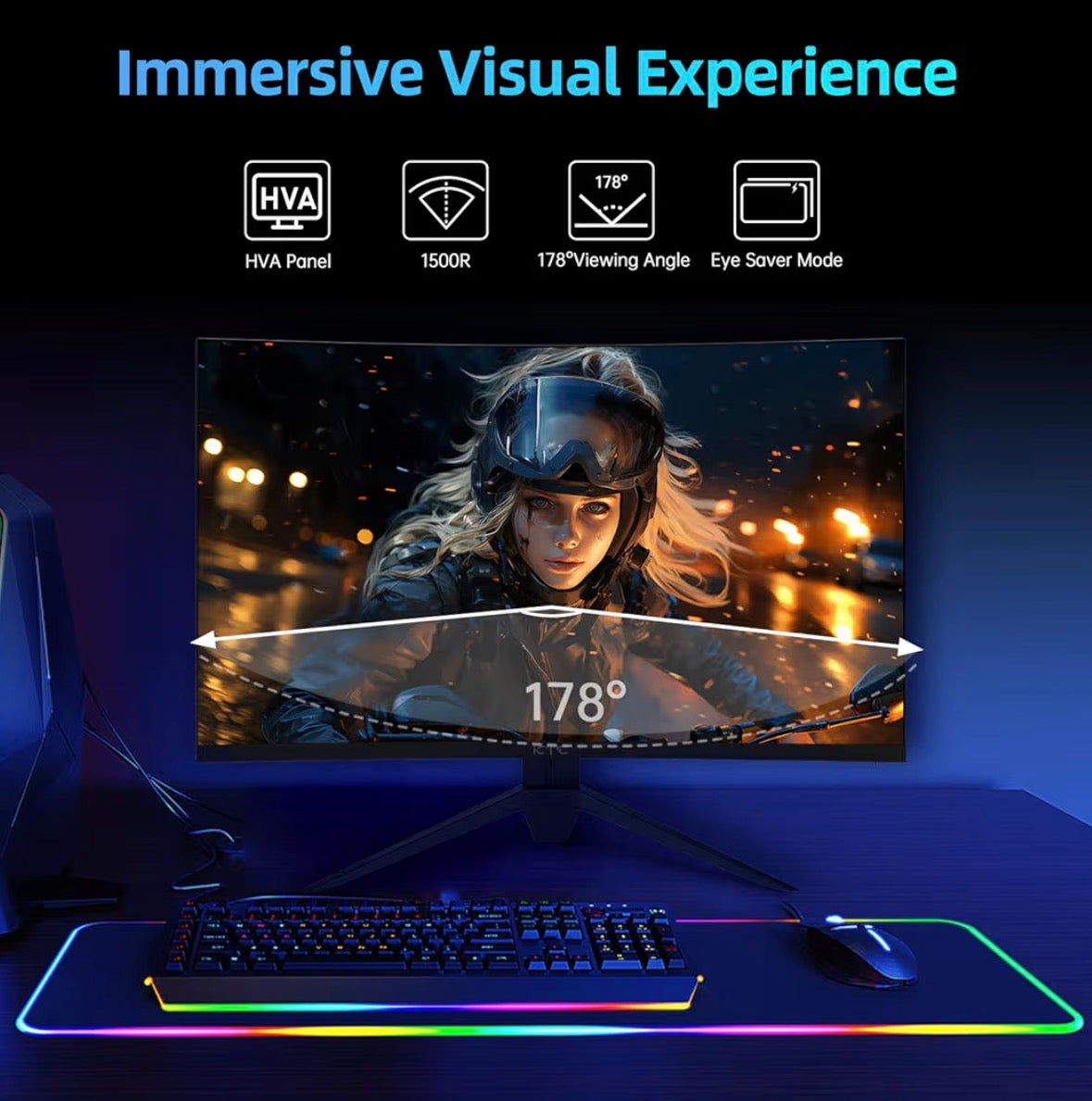 KTC 27-Inch QHD Curved Gaming Monitor 1440P 180Hz 1ms HDR10