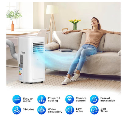 ROVSUN 8000BTU Portable Air Conditioner, 4-in-1 Air Conditioning Unit, Fan, Dehumidifier & Sleep Mode with 2 Speeds. LED Display and Remote Control, with Built-in 24H Timer, Window kit, for home