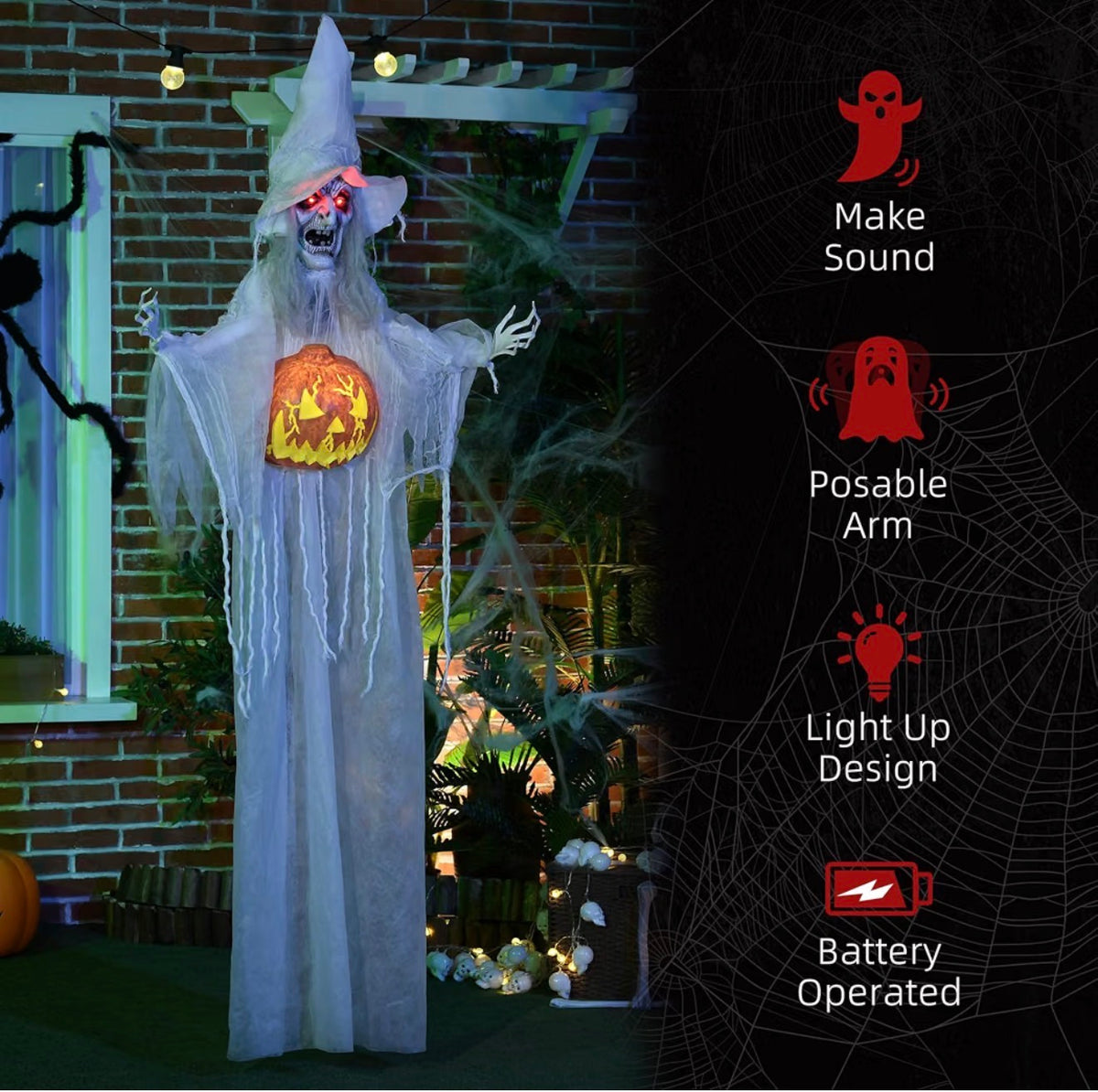 HOMCOM 6ft 170cm Animated Hanging Skeleton Witch Halloween Decoration