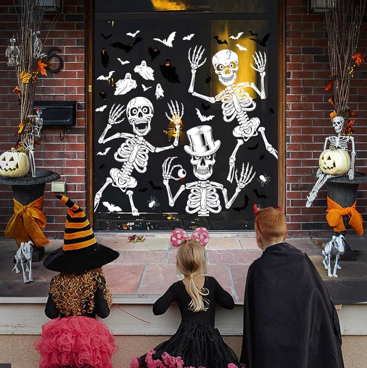 AMLOOPH Halloween Skeleton Window Stickers – 10 Reusable Sheets | Minja Superstore