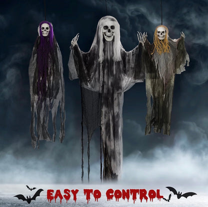 HOMCOM Hanging Skeleton Halloween Decorations Set of 3 90/110/170cm