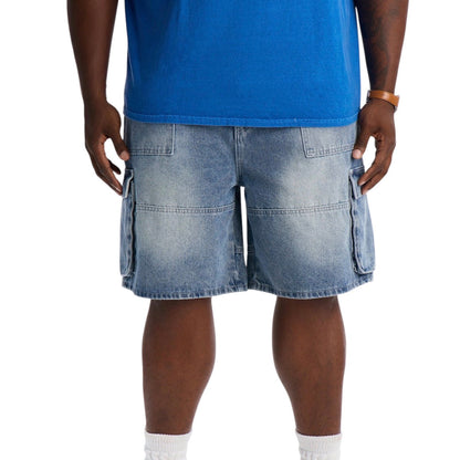 Utility Cargo Relaxed Denim Shorts Blue Wash