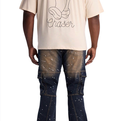 Stacked Skinny Flare Hazmat Cargo Jeans Dark Wash
