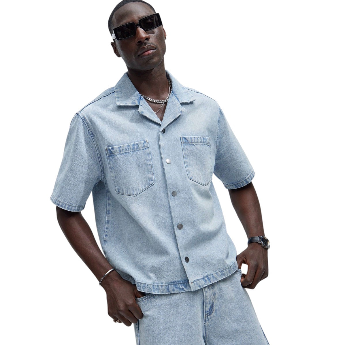 Colin True Denim Button Up Shirt Light Blue Wash