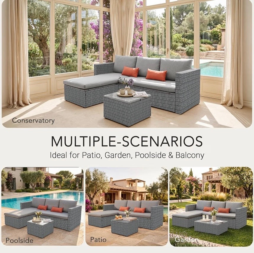 EVRE Malibu Rattan Garden Furniture Set with 3 Seater Sofa & Coffee Table
