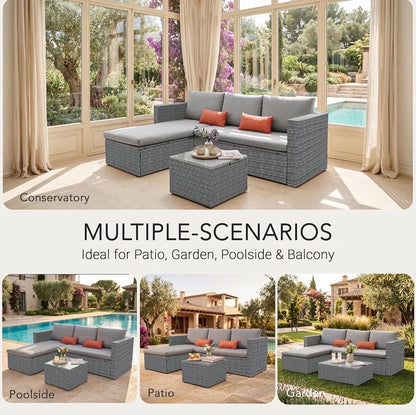 EVRE Malibu Rattan Garden Furniture Set with 3 Seater Sofa & Coffee Table