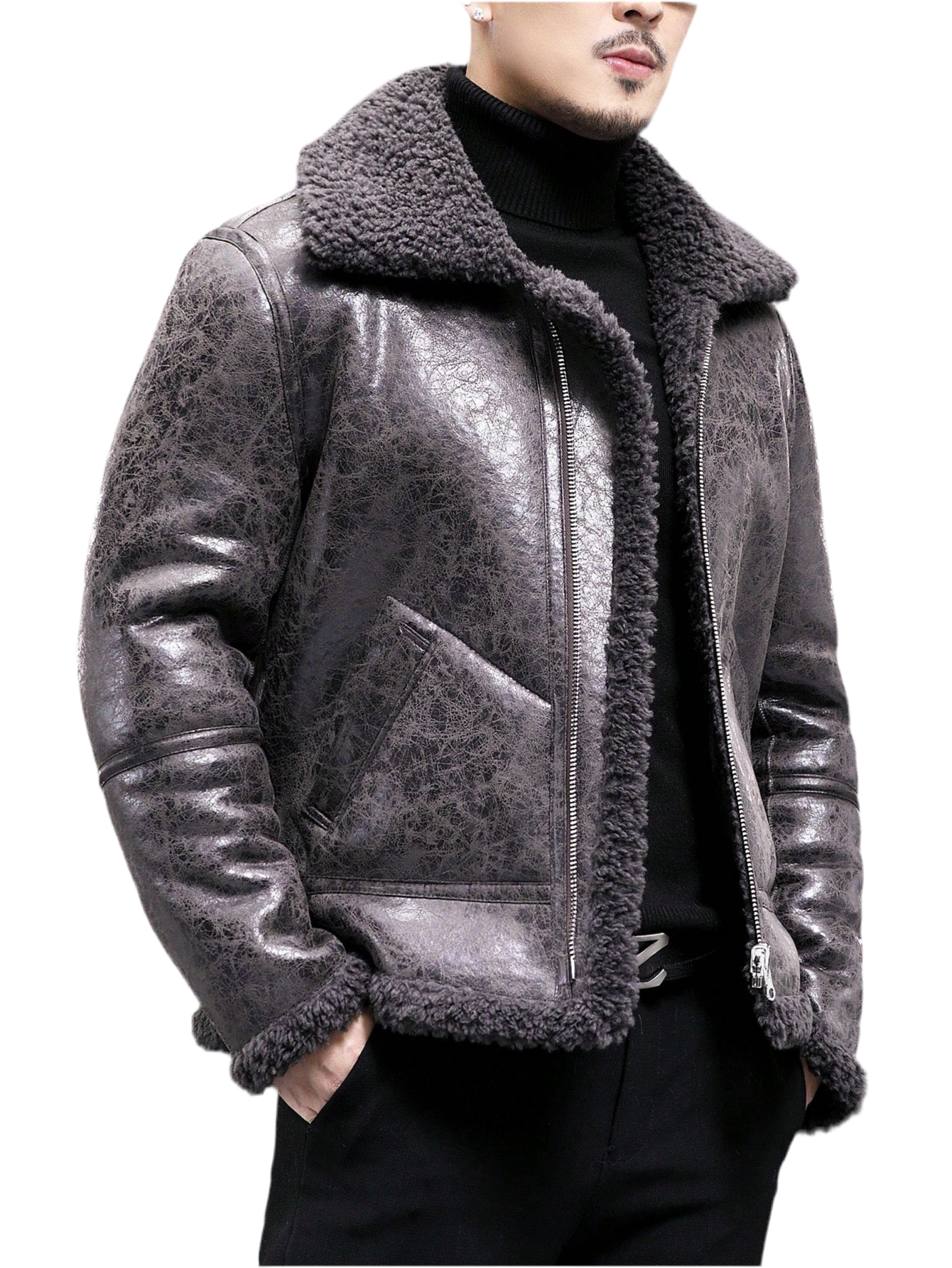 BONNY MAX 2-In-1 Men'S Faux Fur Jacket, Reversible Wool Blend Short Coat