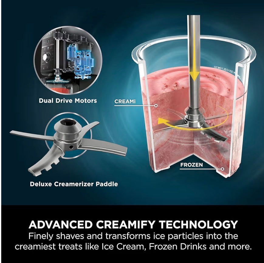 CREAMi Deluxe Ice Cream Maker & Frozen Dessert Maker with 3 Tubs, 10 Functions, Makes Ice Cream, Gelato, Sorbet, Frozen Yoghurt, Milkshakes, Slushi & More, 2-in-1 Flavour Option, Silver, NC501UK