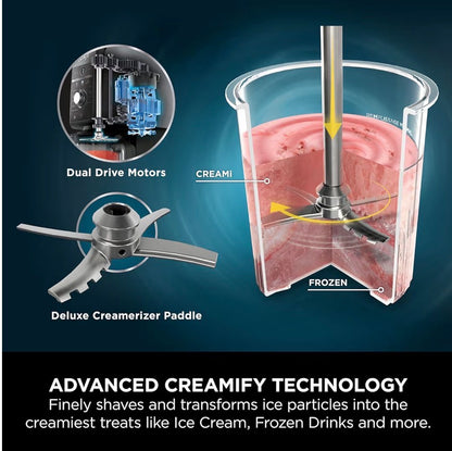 CREAMi Deluxe Ice Cream Maker & Frozen Dessert Maker with 3 Tubs, 10 Functions, Makes Ice Cream, Gelato, Sorbet, Frozen Yoghurt, Milkshakes, Slushi & More, 2-in-1 Flavour Option, Silver, NC501UK
