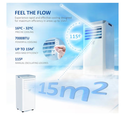 NETTA Portable Air Conditioner 7000 BTU - 3 in 1 Air Conditioning Unit with Dehumidifier & Cooling Fan - 24H Timer, Remote & LED Touch Control - Portable Conditioner for Bedroom, Home & Office - White