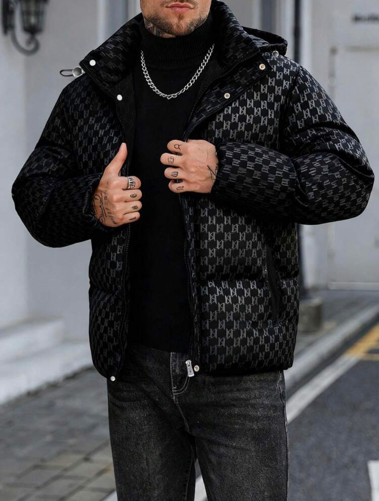 Manfinity CasualCool Men’s Geometric Zip Up Hooded Jacket