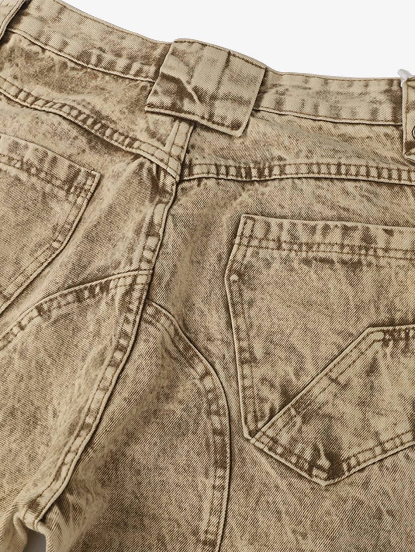 DISTRESSED RAW-EDGE PANEL SCULPTED WIDE-LEG JEANS