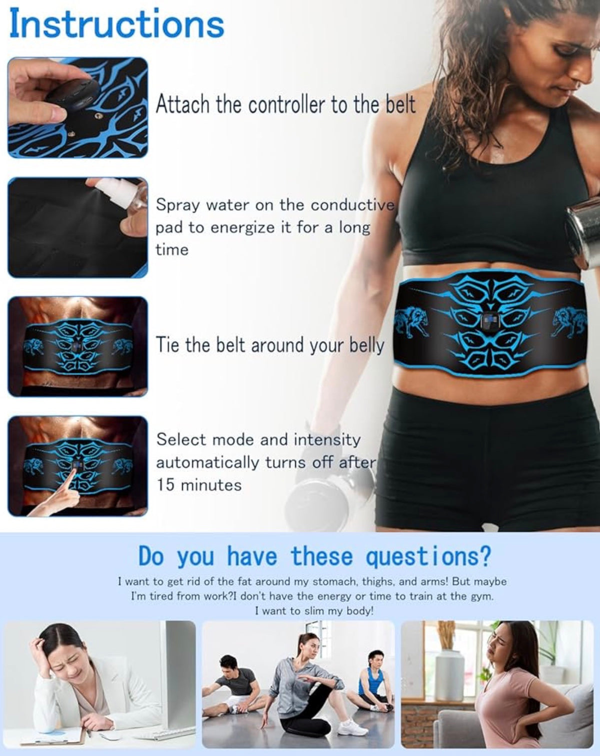 ABS Trainer EMS Muscle Stimulator Belt 14 Pads 8 Modes 30 Levels