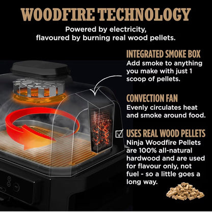 Woodfire Pro Connect XL Electric BBQ Grill and Smoker with App Control, Digital Probe, Large 7-in-1 Outdoor Grill and Air Fryer with Woodfire Pellets, Weather Resistant, Blue and Black OG901UK