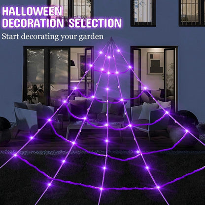 Giant Halloween Spider Web 20 × 17ft with 150 Purple LED Lights | Minja Superstore