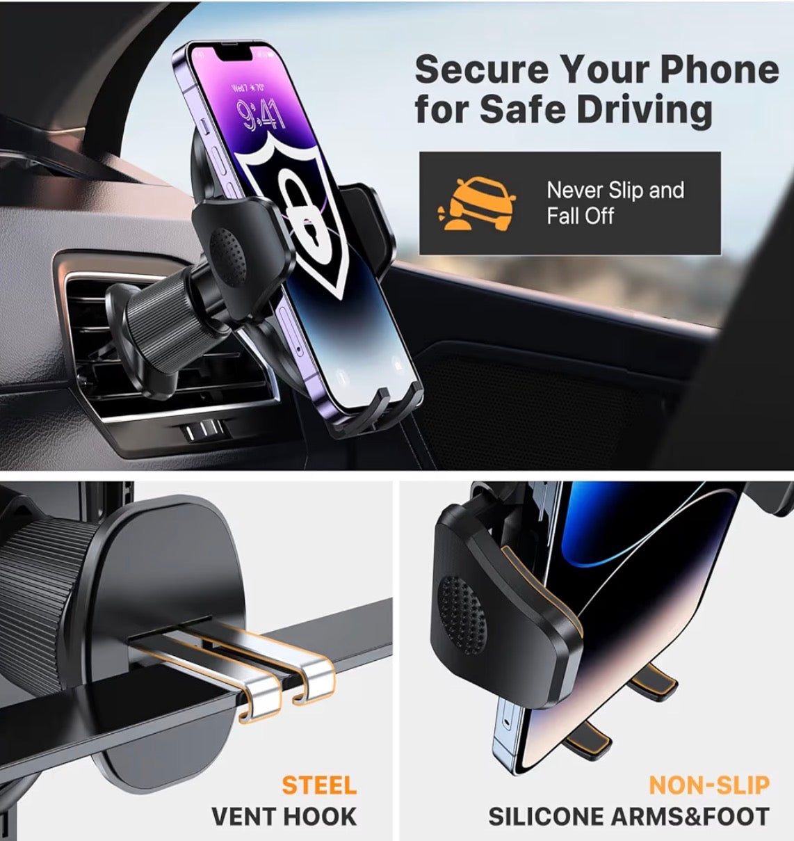 Miracase Car Phone Holder Double Steel Hook Air Vent 360° Mount