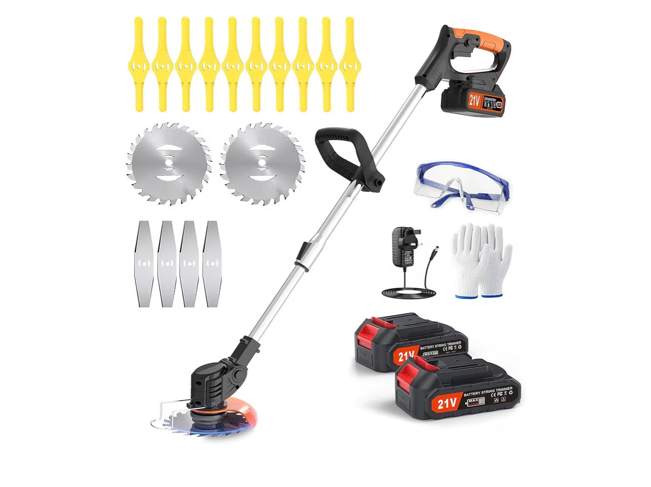 21V Cordless Grass Strimmer 750W Garden Trimmer with 2 × 4.0Ah Batteries
