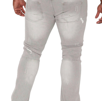 Ripped Stacked Skinny Flare Jeans Grey