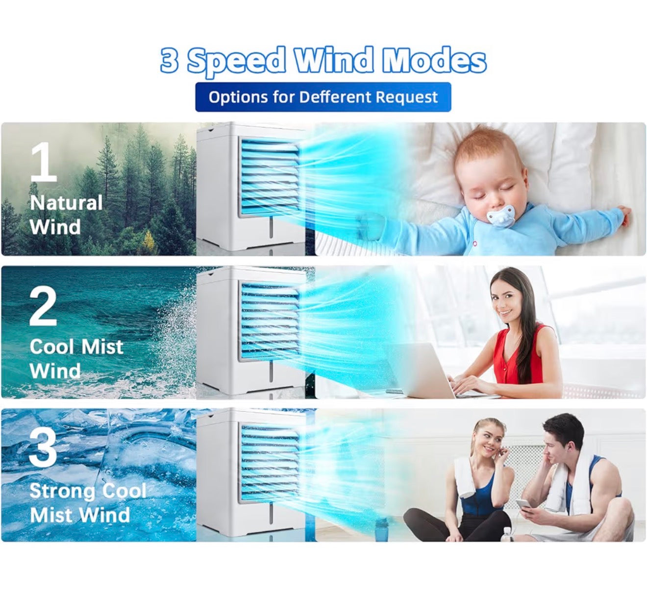 Portable Air Cooler 470ml Mini Air Conditioner USB Rechargeable