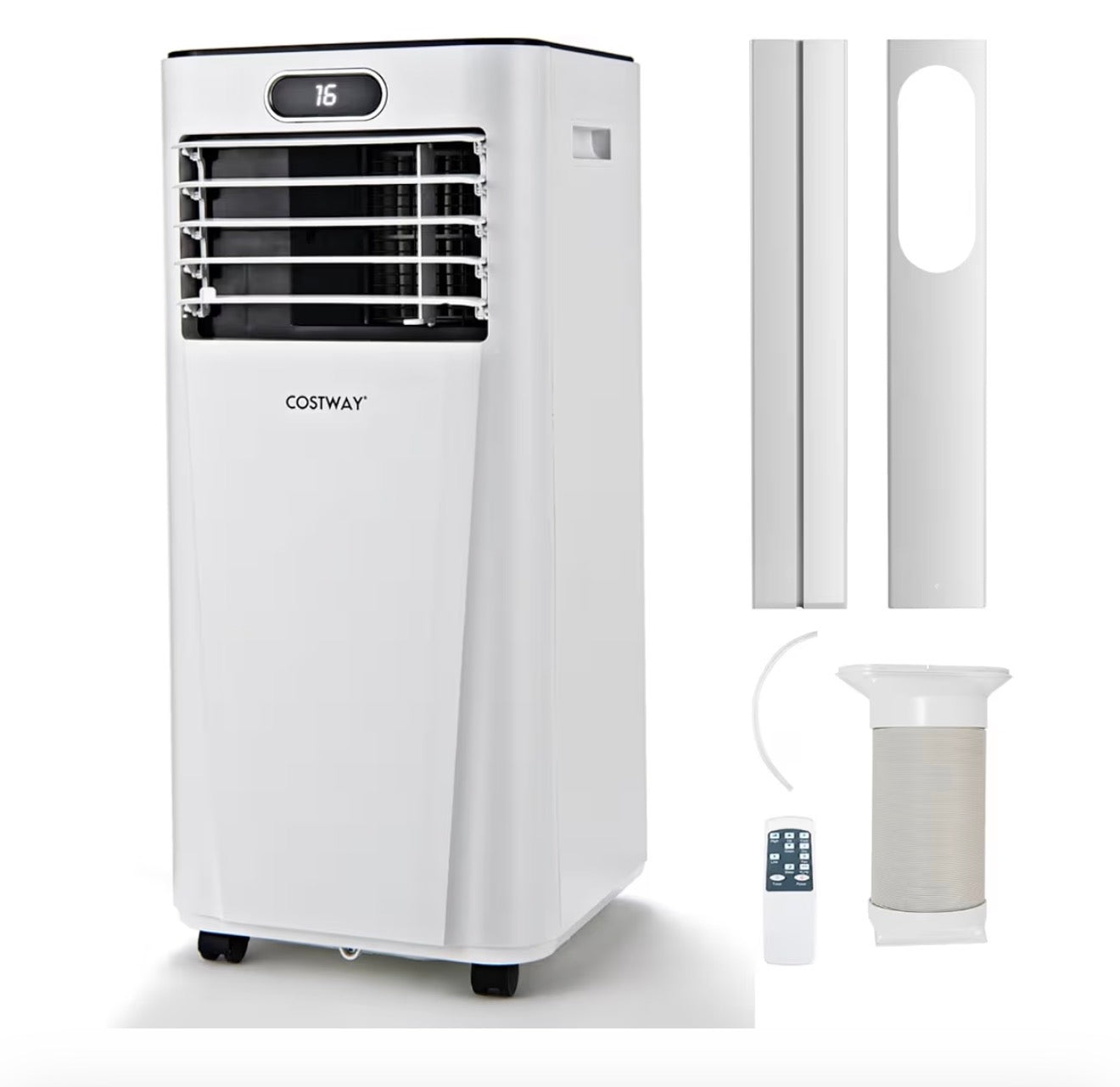 9000BTU Portable Air Conditioner, 4 in 1 Mobile Cooler, Dehumidifier, Fan with Sleep Mode, LED & Front Display, Remote Control, 2 Speeds, 24H Timer & Adapter