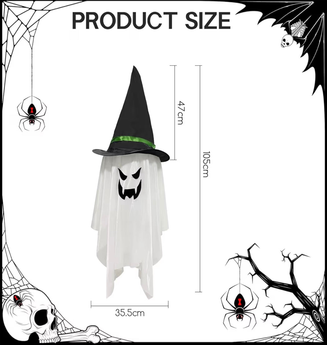 Jsdoin Light-Up Hanging Halloween Ghost | Grim Reaper Skull Decoration