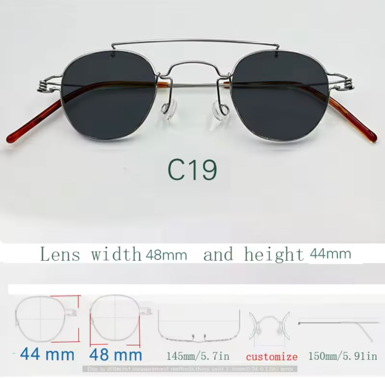 Retro style handmade screw free UV400 polygonal sunglasses ultra light vintage fashion double nose bridge sunnies