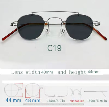 Retro style handmade screw free UV400 polygonal sunglasses ultra light vintage fashion double nose bridge sunnies