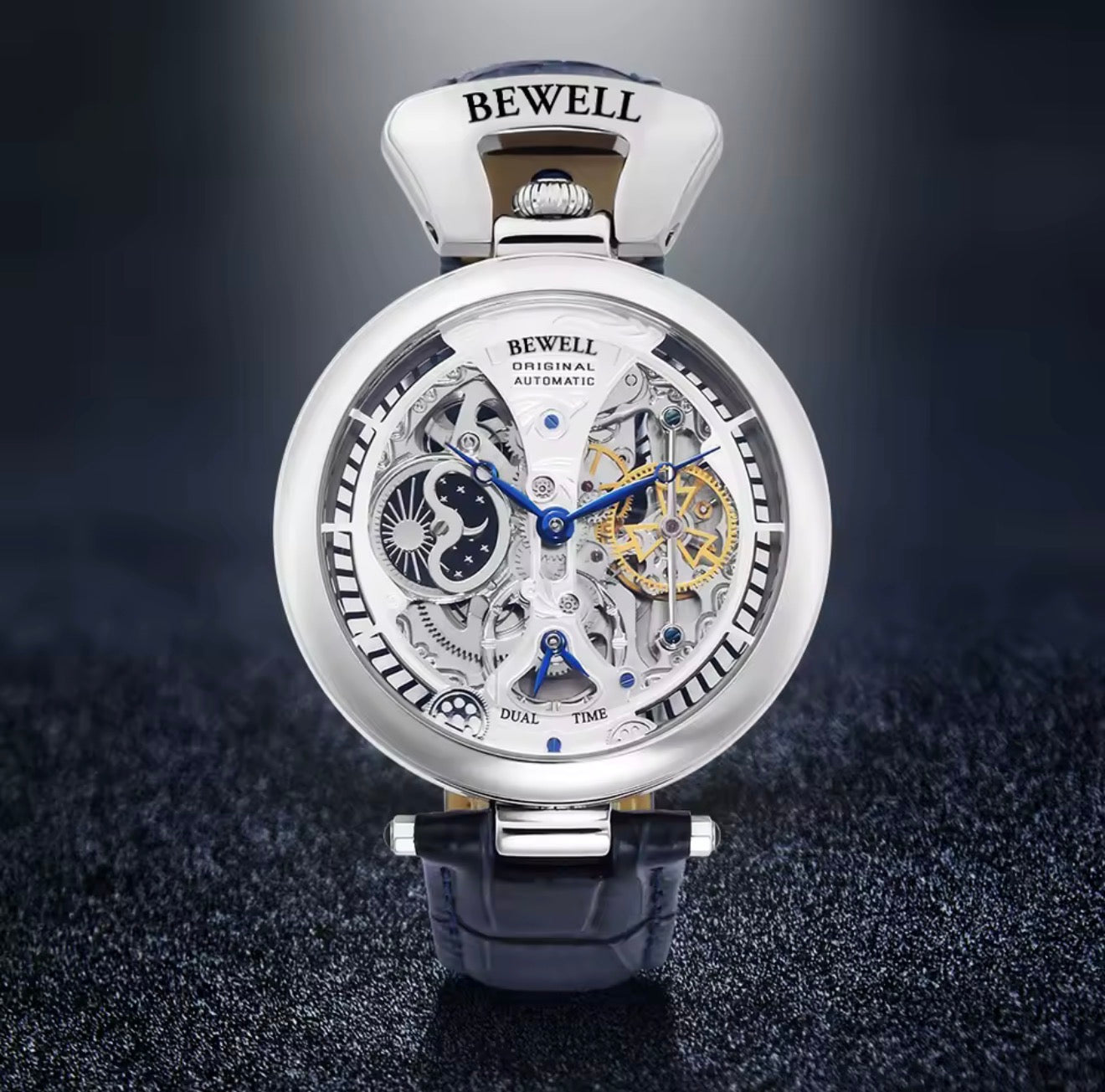 High-End Waterproof Automatic Mechanical Watch with Genuine Leather Strap And Stainless Steel Transparent Back Cover
