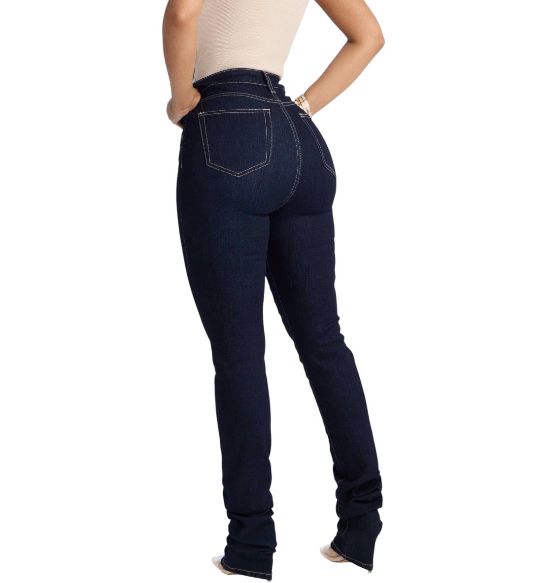 Think Twice Double Waistband High Rise Stacked Skinny Jeans