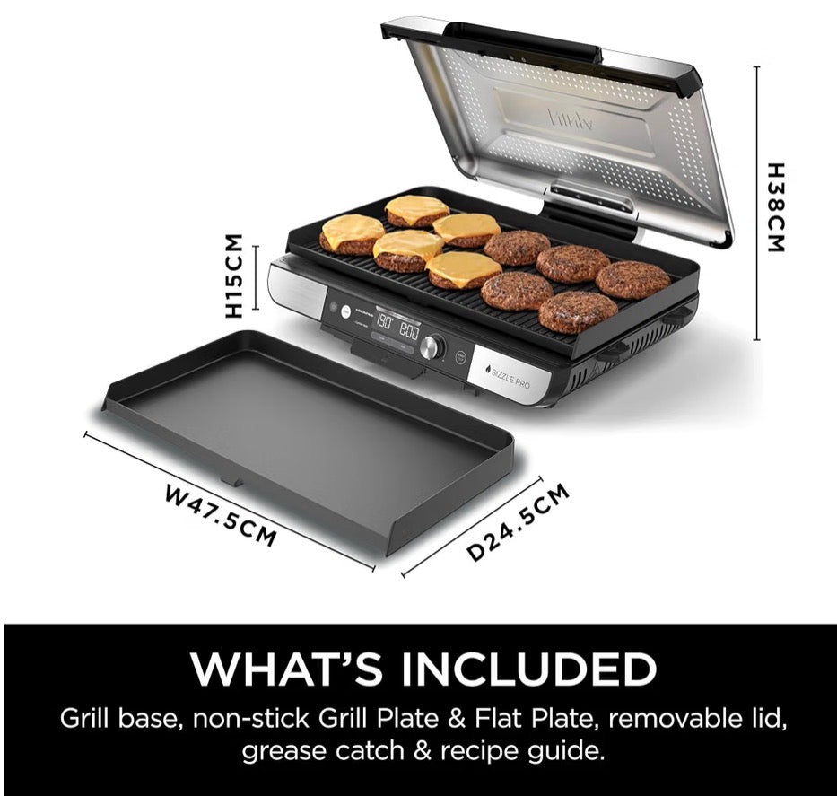 Ninja Sizzle Pro XL Indoor Grill & Flat Plate GX101UK Silver Black