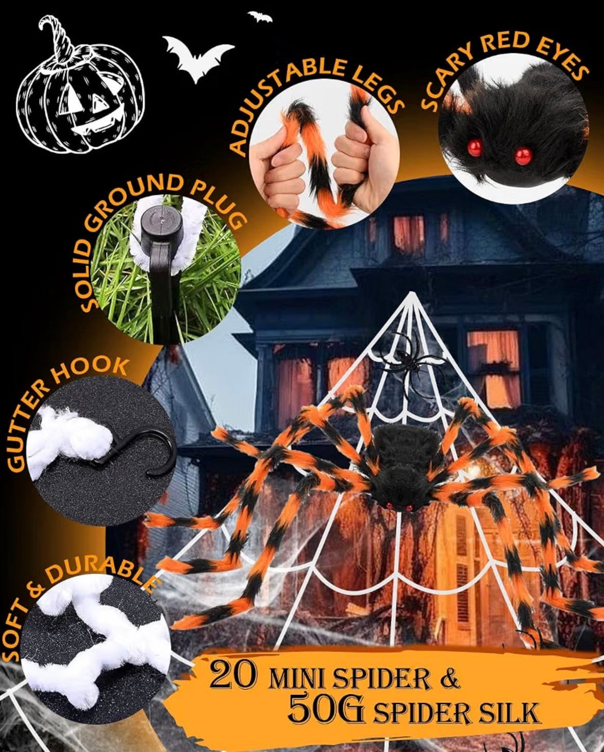 Halloween Decorations Set | Orange Spider Balloons, Banners & Streamers