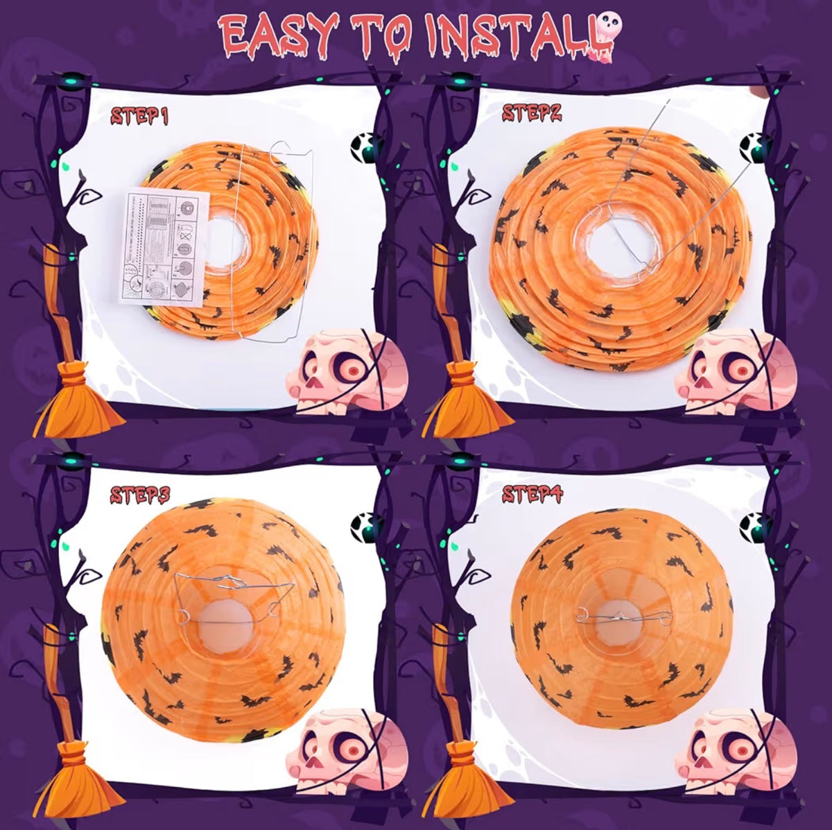 8Pcs Halloween Pumpkin Paper Lanterns 8 Inch Hanging Decorations