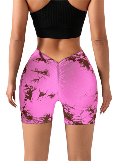 3 PACK Tie Dye Active Wear Shorts, Butt Lift Leggings