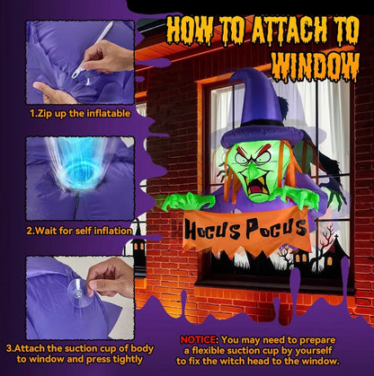Warmiehomy 3FT Halloween Inflatable Scary Witch Window Decoration